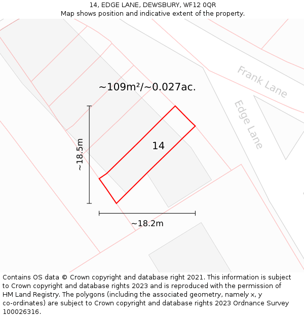 14, EDGE LANE, DEWSBURY, WF12 0QR: Plot and title map