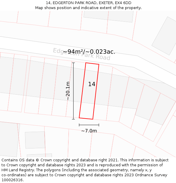 14, EDGERTON PARK ROAD, EXETER, EX4 6DD: Plot and title map