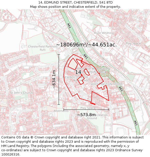 14, EDMUND STREET, CHESTERFIELD, S41 8TD: Plot and title map