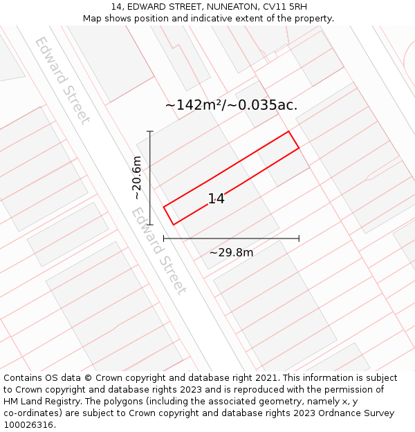 14, EDWARD STREET, NUNEATON, CV11 5RH: Plot and title map
