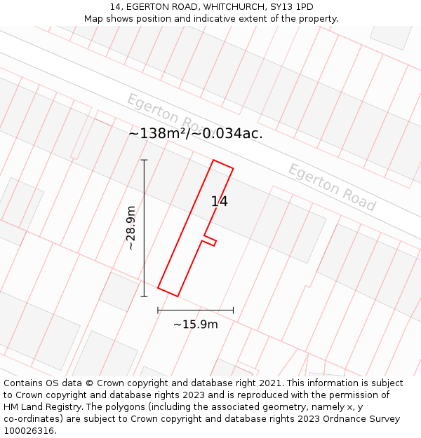14, EGERTON ROAD, WHITCHURCH, SY13 1PD: Plot and title map