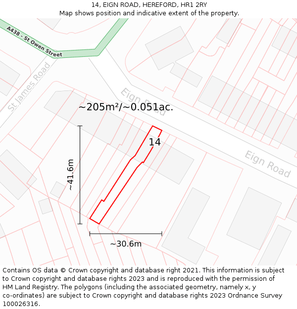 14, EIGN ROAD, HEREFORD, HR1 2RY: Plot and title map