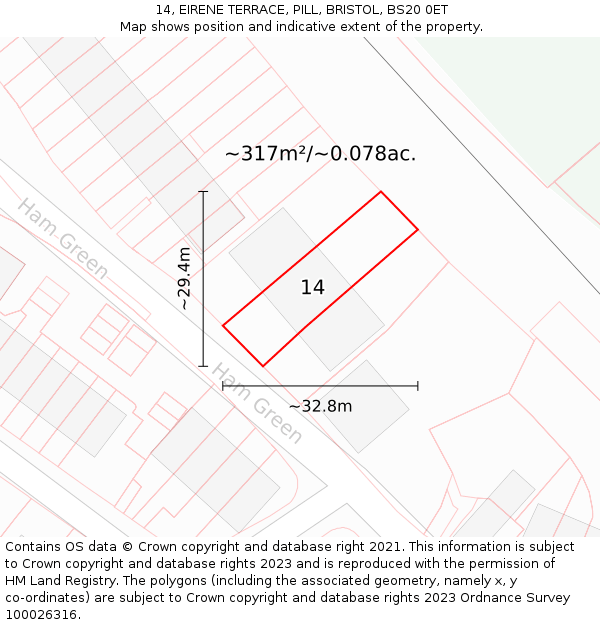 14, EIRENE TERRACE, PILL, BRISTOL, BS20 0ET: Plot and title map