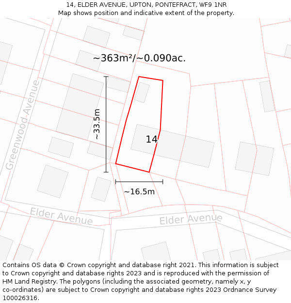 14, ELDER AVENUE, UPTON, PONTEFRACT, WF9 1NR: Plot and title map