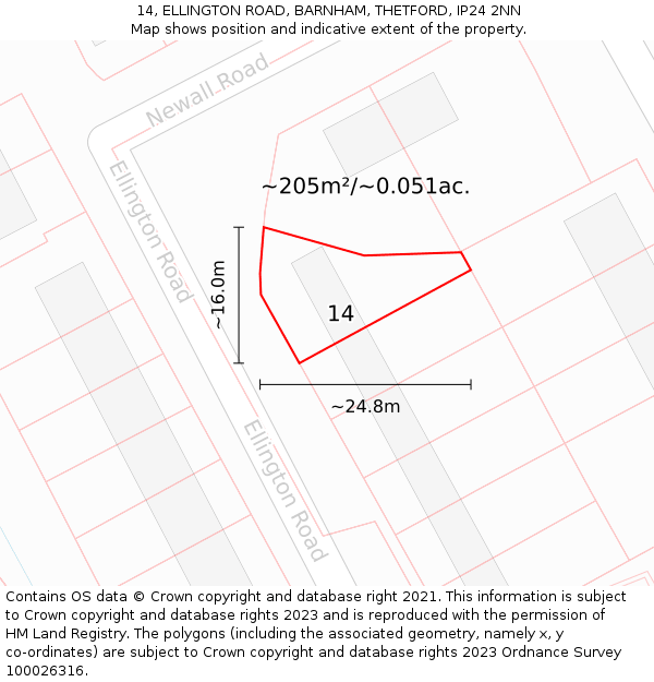 14, ELLINGTON ROAD, BARNHAM, THETFORD, IP24 2NN: Plot and title map