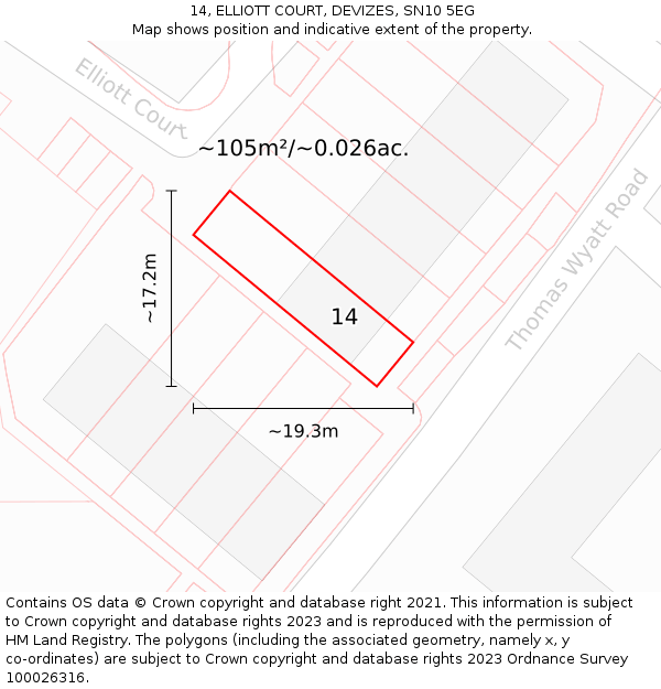 14, ELLIOTT COURT, DEVIZES, SN10 5EG: Plot and title map