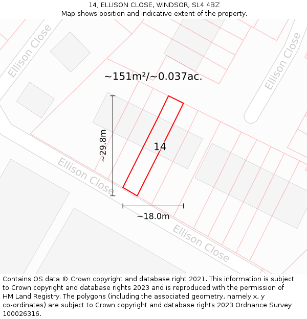 14, ELLISON CLOSE, WINDSOR, SL4 4BZ: Plot and title map