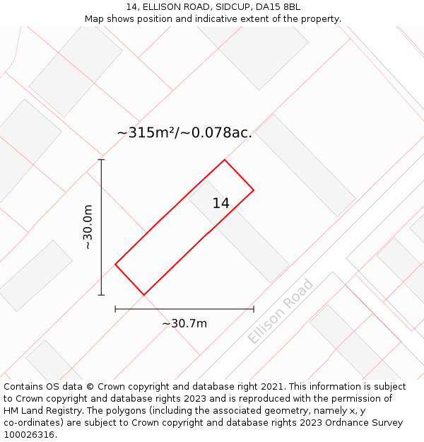 14, ELLISON ROAD, SIDCUP, DA15 8BL: Plot and title map