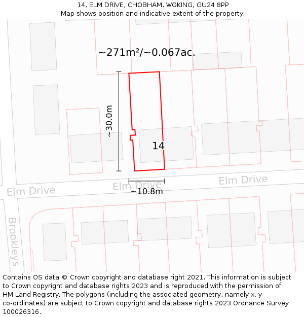 14, ELM DRIVE, CHOBHAM, WOKING, GU24 8PP: Plot and title map