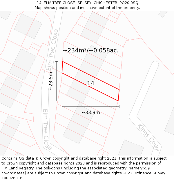 14, ELM TREE CLOSE, SELSEY, CHICHESTER, PO20 0SQ: Plot and title map