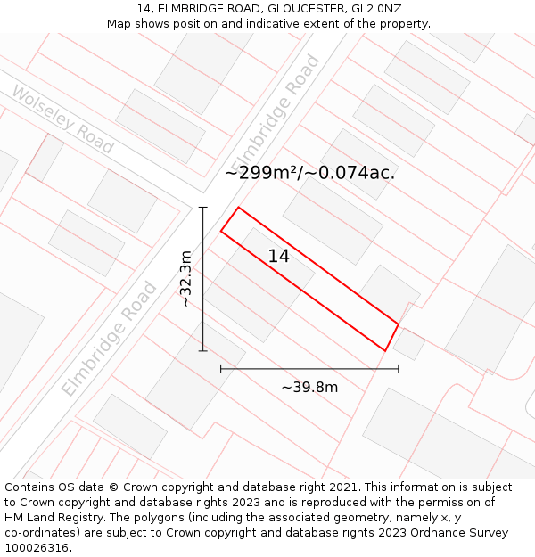 14, ELMBRIDGE ROAD, GLOUCESTER, GL2 0NZ: Plot and title map