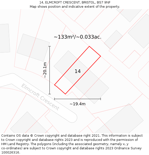 14, ELMCROFT CRESCENT, BRISTOL, BS7 9NF: Plot and title map