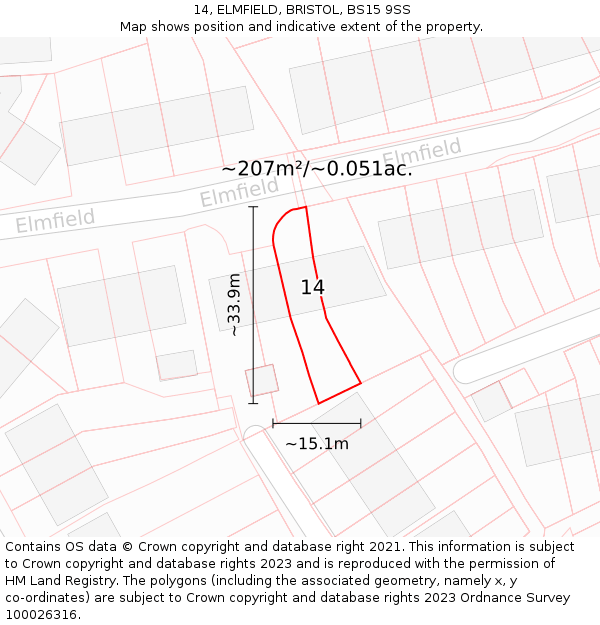 14, ELMFIELD, BRISTOL, BS15 9SS: Plot and title map