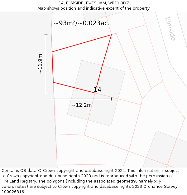 14, ELMSIDE, EVESHAM, WR11 3DZ: Plot and title map