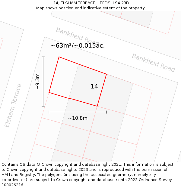 14, ELSHAM TERRACE, LEEDS, LS4 2RB: Plot and title map
