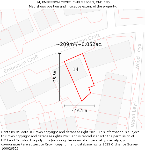 14, EMBERSON CROFT, CHELMSFORD, CM1 4FD: Plot and title map