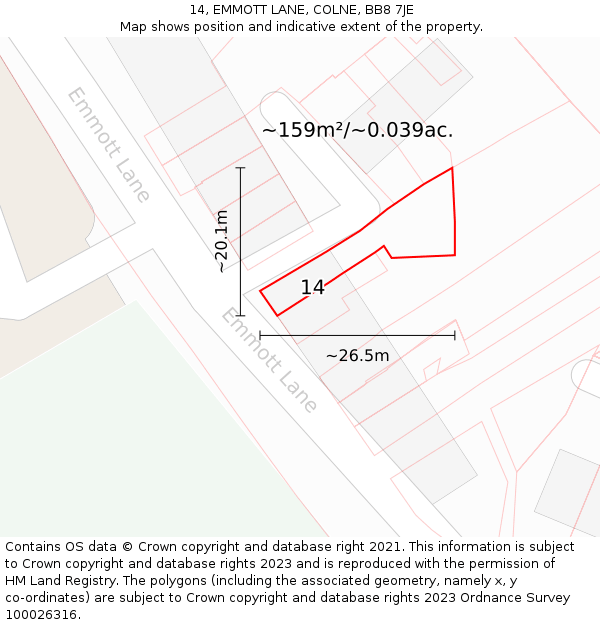 14, EMMOTT LANE, COLNE, BB8 7JE: Plot and title map