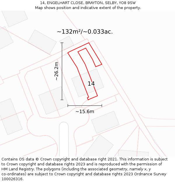 14, ENGELHART CLOSE, BRAYTON, SELBY, YO8 9SW: Plot and title map