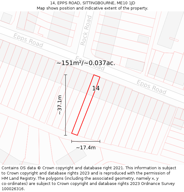 14, EPPS ROAD, SITTINGBOURNE, ME10 1JD: Plot and title map