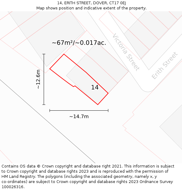 14, ERITH STREET, DOVER, CT17 0EJ: Plot and title map