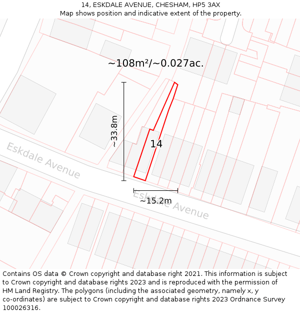 14, ESKDALE AVENUE, CHESHAM, HP5 3AX: Plot and title map