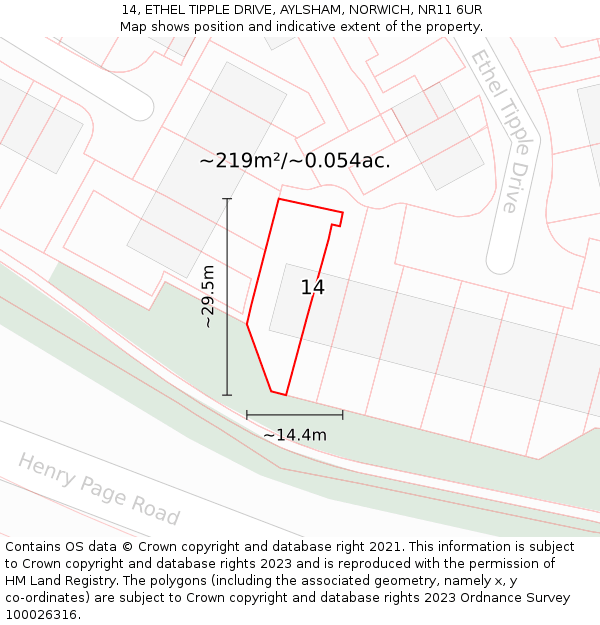 14, ETHEL TIPPLE DRIVE, AYLSHAM, NORWICH, NR11 6UR: Plot and title map