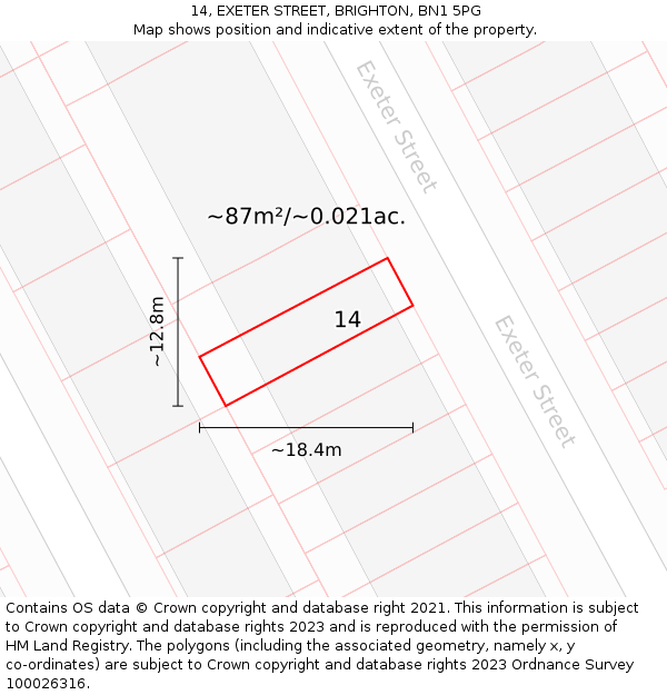 14, EXETER STREET, BRIGHTON, BN1 5PG: Plot and title map