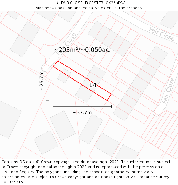 14, FAIR CLOSE, BICESTER, OX26 4YW: Plot and title map