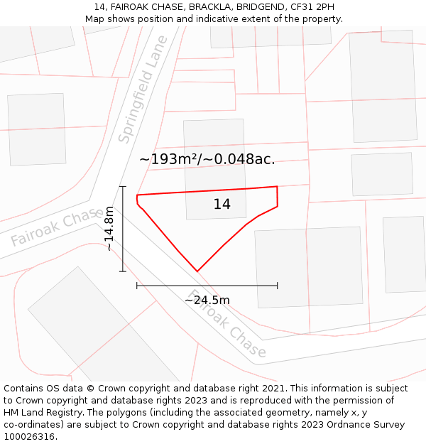 14, FAIROAK CHASE, BRACKLA, BRIDGEND, CF31 2PH: Plot and title map