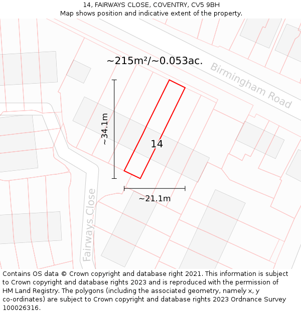 14, FAIRWAYS CLOSE, COVENTRY, CV5 9BH: Plot and title map