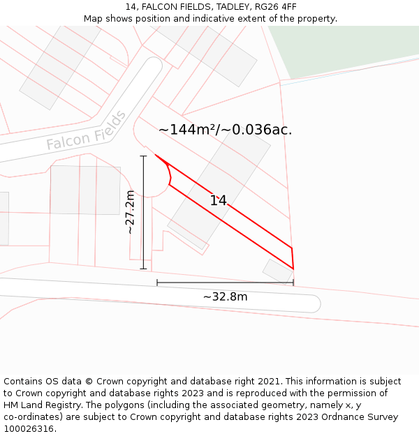 14, FALCON FIELDS, TADLEY, RG26 4FF: Plot and title map