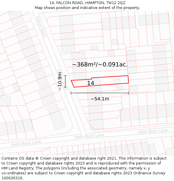 14, FALCON ROAD, HAMPTON, TW12 2QZ: Plot and title map