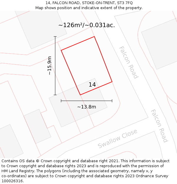 14, FALCON ROAD, STOKE-ON-TRENT, ST3 7FQ: Plot and title map
