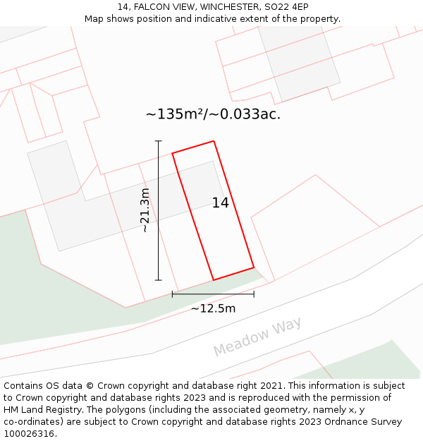 14, FALCON VIEW, WINCHESTER, SO22 4EP: Plot and title map
