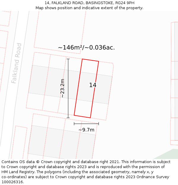14, FALKLAND ROAD, BASINGSTOKE, RG24 9PH: Plot and title map