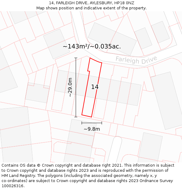 14, FARLEIGH DRIVE, AYLESBURY, HP18 0NZ: Plot and title map