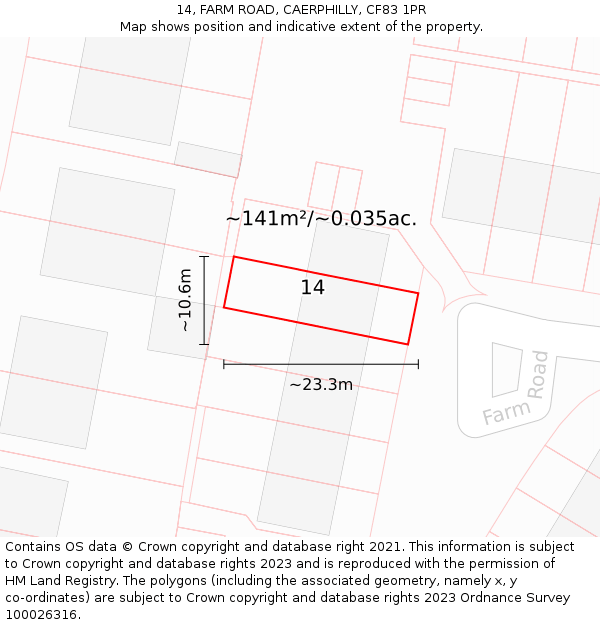14, FARM ROAD, CAERPHILLY, CF83 1PR: Plot and title map