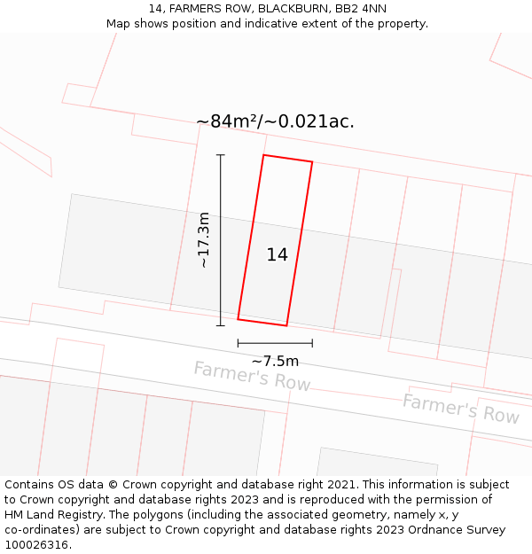 14, FARMERS ROW, BLACKBURN, BB2 4NN: Plot and title map