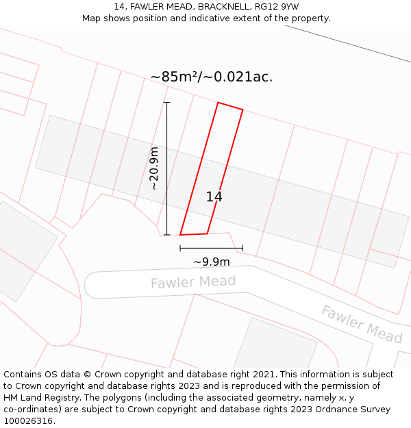 14, FAWLER MEAD, BRACKNELL, RG12 9YW: Plot and title map