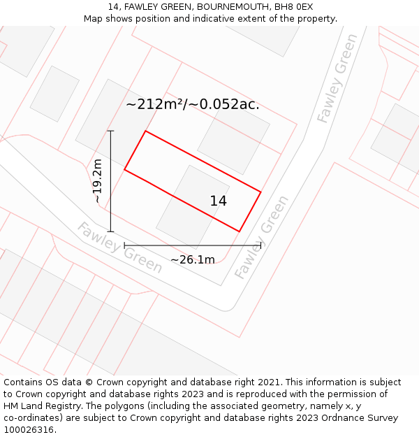 14, FAWLEY GREEN, BOURNEMOUTH, BH8 0EX: Plot and title map