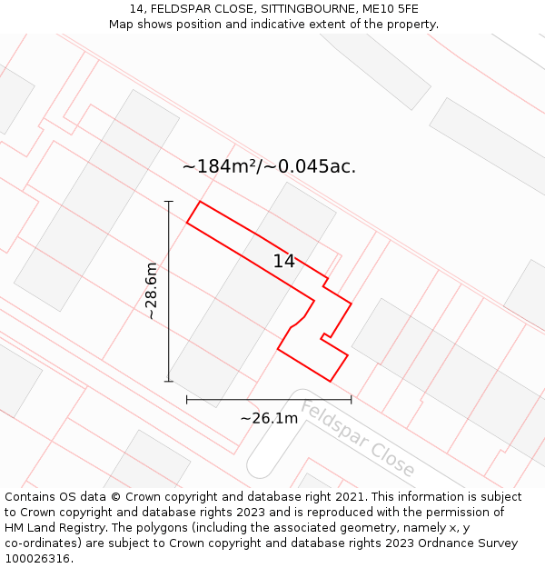 14, FELDSPAR CLOSE, SITTINGBOURNE, ME10 5FE: Plot and title map