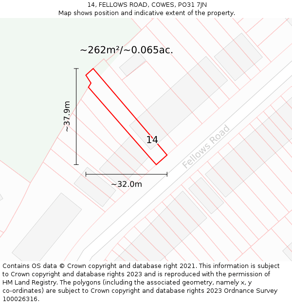 14, FELLOWS ROAD, COWES, PO31 7JN: Plot and title map