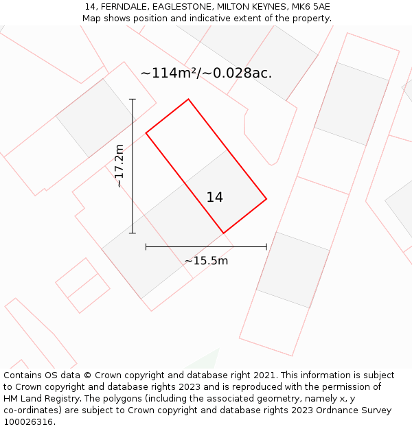 14, FERNDALE, EAGLESTONE, MILTON KEYNES, MK6 5AE: Plot and title map