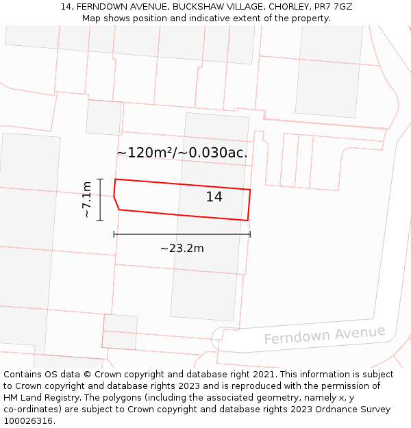 14, FERNDOWN AVENUE, BUCKSHAW VILLAGE, CHORLEY, PR7 7GZ: Plot and title map
