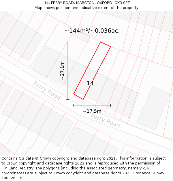 14, FERRY ROAD, MARSTON, OXFORD, OX3 0ET: Plot and title map