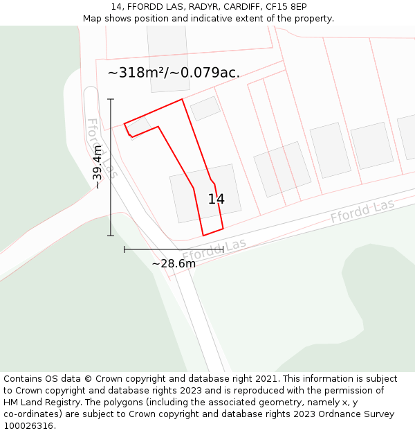 14, FFORDD LAS, RADYR, CARDIFF, CF15 8EP: Plot and title map