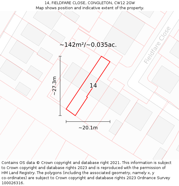 14, FIELDFARE CLOSE, CONGLETON, CW12 2GW: Plot and title map