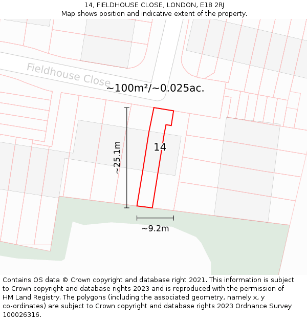 14, FIELDHOUSE CLOSE, LONDON, E18 2RJ: Plot and title map