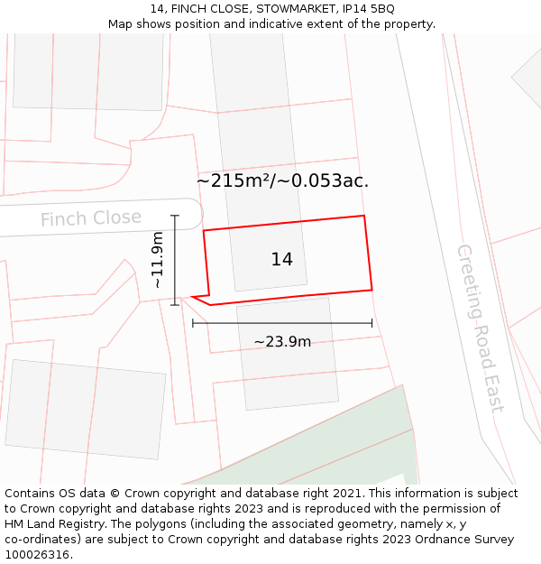 14, FINCH CLOSE, STOWMARKET, IP14 5BQ: Plot and title map