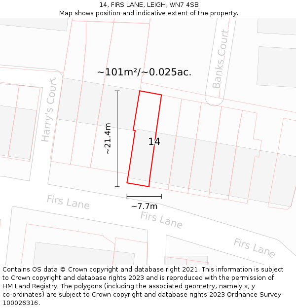 14, FIRS LANE, LEIGH, WN7 4SB: Plot and title map